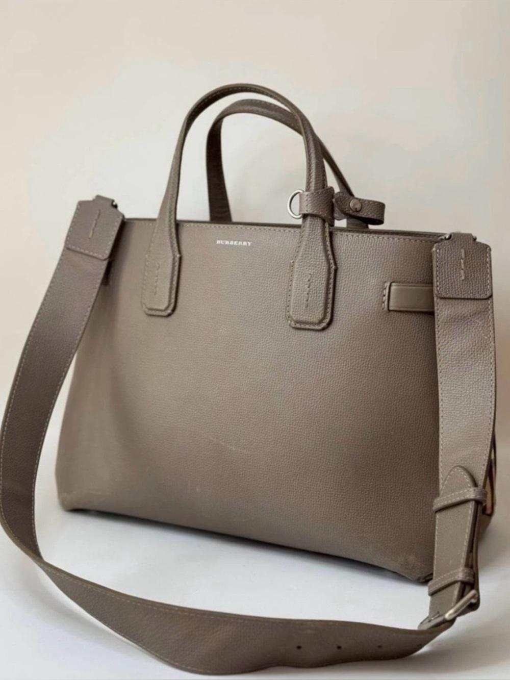 Burberry Taupe Leather Satchel with Adjustable Strap